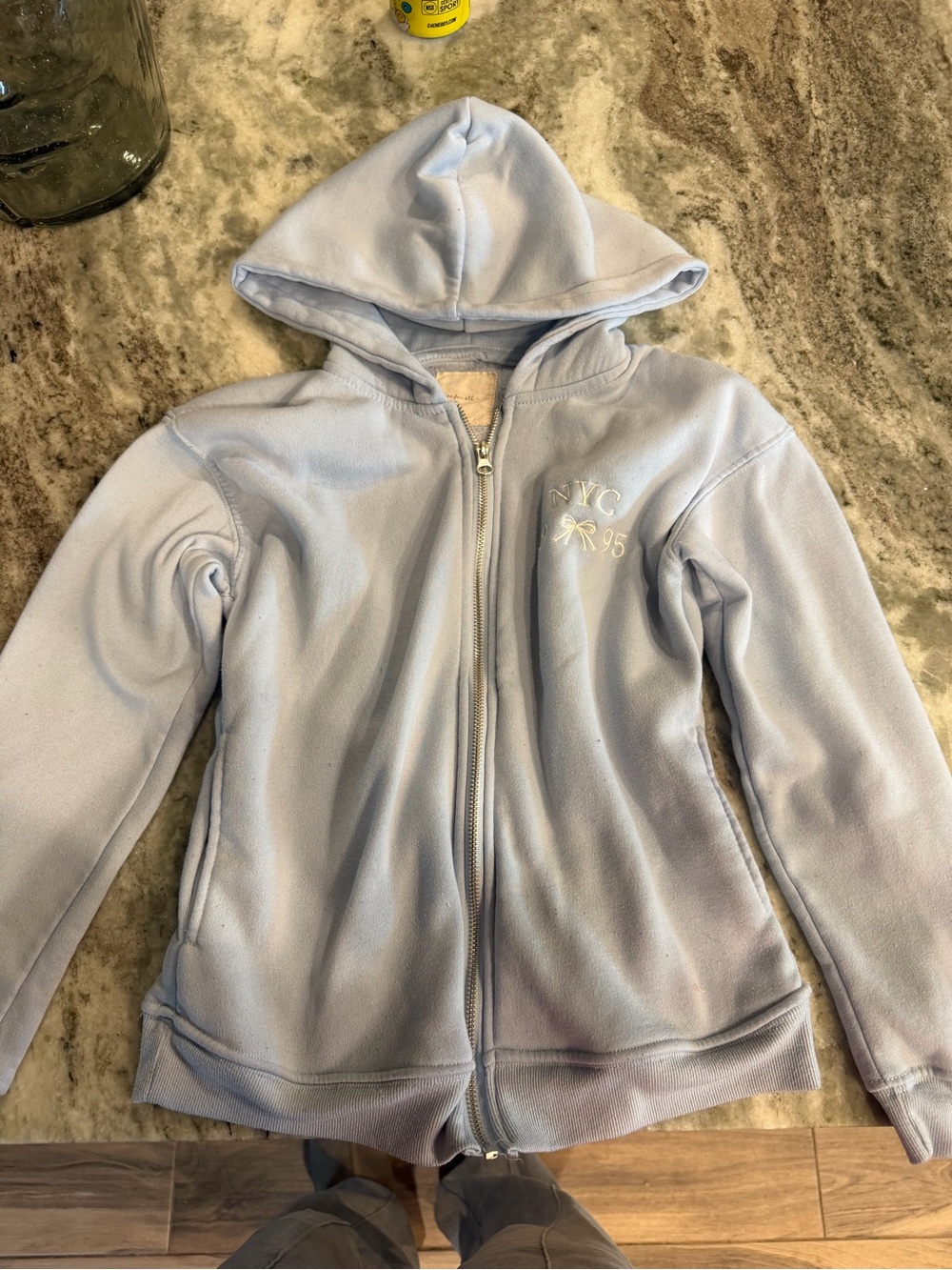 Free People Light Blue Hooded Zip-Up Fleece